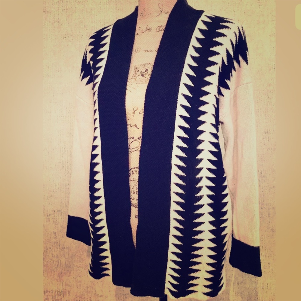 🌺 ANTHROPOLOGIE Black Beige Open Cardigan